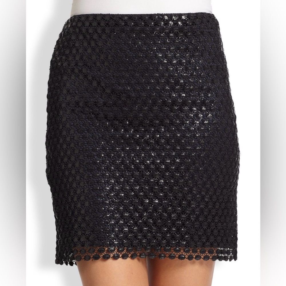 Black Elie Tahari Bennett Coated Lace Pencil Skirt Size 8